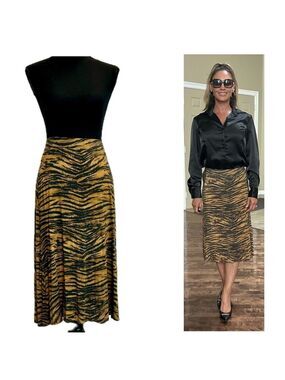 H&M tiger animal print flowy midi slip skirt Sz S pull-on
